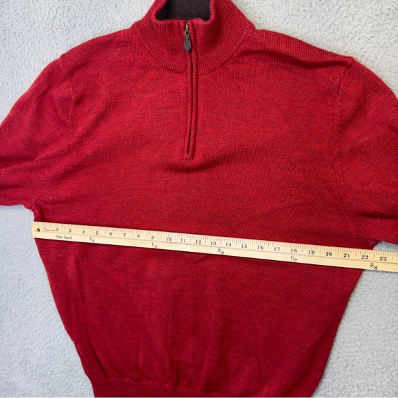 Brooks Brothers Merino Wool Sweater Mens Large Red 1/4 Zip Pullover Wool Jumper - Picture 6 of 11